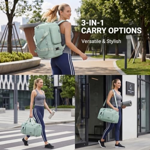 Eslcorri Gym & Travel Duffel Bag Backpack with Shoe & Wet Pocket, GreenPink - color: 42L-GreenPink