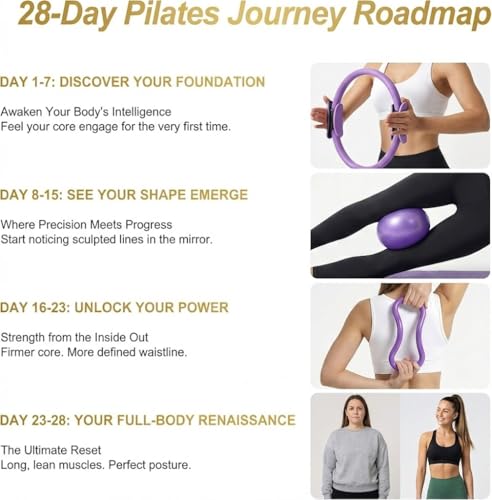 Pilates Kit for Women,15 Inch Magic Circle, 6 Multi-Level Resistance Bands,Yoga Ball Socks, Back Neck Stretcher ,14-Piece Full Body Toning Pilates Equipment for Beginners, 15 Min Daily Routine - color: Black