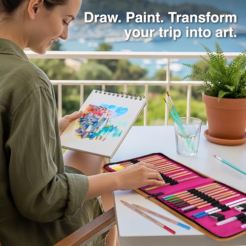 COLOUR BLOCK Watercolor Pencil Travel Art Set 34 PCS, Professional Drawing Kit, 50 Sheets Drawing Pad, Paint Brushes I Vibrant Pigments for Coloring and Blending