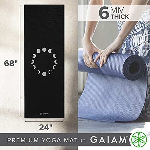 Gaiam Premium Yoga Mat, 6mm Thick Print Mat | Premium 6mm thick cushioning for joint support. Non-slip print design for yoga, Pilates & floor workouts. - color: New Moon