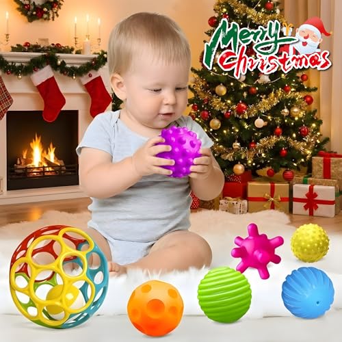 Baby Toys 6-12 Months, Sensory Textured Balls Rattle Set | 6 Pack Sensory Soft Ball, Baby Rattle, Easy Grasp, Bright Color, Teething Toys for Newborn Boys & Girls - style: Textured Balls & Colorful Rattle Set
