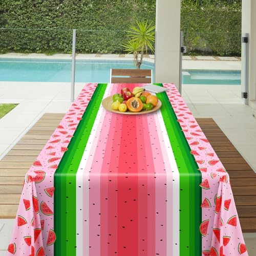 Kochorie 2 Pack Watermelon Party Tablecloths, 54 x 108 Inch Plastic Watermelon Table Covers, Waterproof Pink Table Cloth Cover for Birthday Baby Shower Wedding Summer Fruit Party Supplies - style: Watermelon
