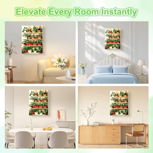 TOSTOG Indoor Plant Shelves Framed Canvas Paint by Numbers Art Kit for Adults and Kids, Beginner Acrylic Oil Painting Supplies with Wooden Frame for Home Wall Decor 20 * 30 cm/8 * 12 in - color: Indoor Plant Shelves