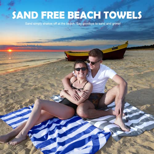 Your Choice Microfiber Beach Towel Sand-Free Quick Dry (67"x35"/60"x30") - color: Y-blue Stripes, size: Extra Large(67x35")