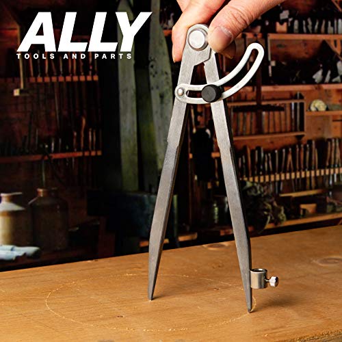 ALLY Tools 8 Inch Precision Locking Wing Divider/Woodworking Compass with Pencil Holder INCLUDES Two Pencils and Pencil Sharpener Ideal for Drawing, Drafting, Carpentry