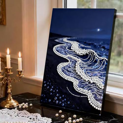 Sea Wave Special Shaped Diamond Art Painting Kits for Adults, Beach 5D Pearl Diamond Painting Kits for Adults Beginner,DIY Pearl Rhinestones Diamond Dots Painting for Home Wall Decor 12 x 16 Inch - color: HL110