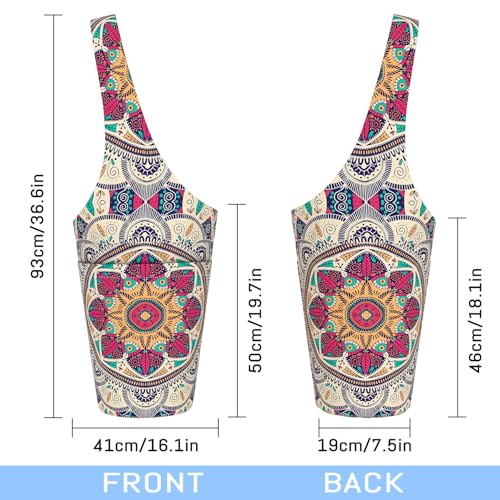 Mandala Yoga Mat Bag with Large Side Pocket and Zipper Pocket Long Tote Yoga Bags Fit Most Size Mats and Holds More Yoga Accessories - color: Beige