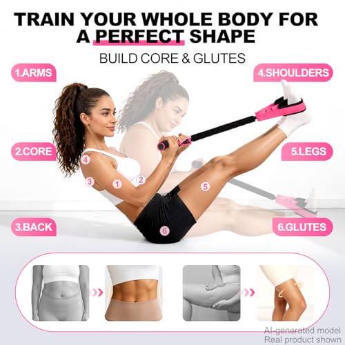 Multifunctional Durable Pedal Resistance Band with Handle, Upgraded Elastic Exercise Bands for Home Gym, Anti-Snap Sit Up Equipment & Ab Trainer for Core/Arms/Legs/Glutes Workout for Women - color: Pink