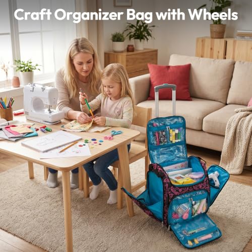 Handy Sandy Crafter’s Tote Bag Organizer, Storage Bag for Craft Supply, and Scrapbooking Carrier w/Handle and Wheels - color: Notre Dame