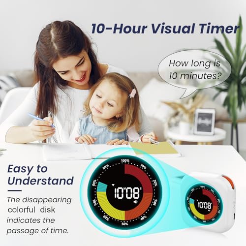 PERSUPER Visual Timer for Kids, Rechargeable 10-Hour Countdown/Up Timer | with 3 Volume Levels, 3 Brightness Display, and Magnetic, Homeschool Study Tool, Large Digital Timers for Classroom, Kitchen - color: .Rgb & White Housing