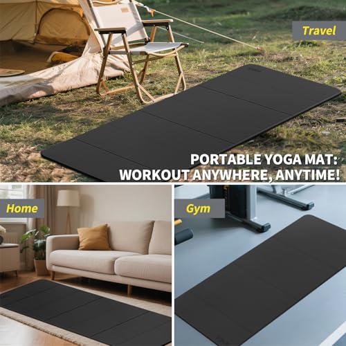 Foldable Yoga Mat Extra Large 74"×31.5" | Double-Sided Non-Slip,Extra Wide Foldable Design,8mm Extra Thick,Exercise Mat for Home, Studio and Travel Use - color: Black+Gray