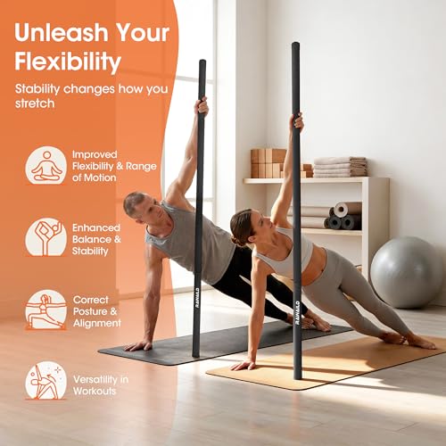 Yoga Stick, Upgraded 5ft Sturdy Steel Mobility Stick, Adjustable Exercise Equipment for Stretching, Flexibility & Balance, Physical Therapy & Posture Correction, Shoulder & Back Relaxation - color: 2-Black