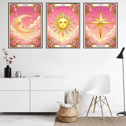 Ekuxom Tarot Diamond Art Kits for Adults-Sun Moon Stars Diamond Painting | 5D DIY Full Round Drill Diamonds Gem Art Set for Home Wall Decor 12x16inch - color: Tarot