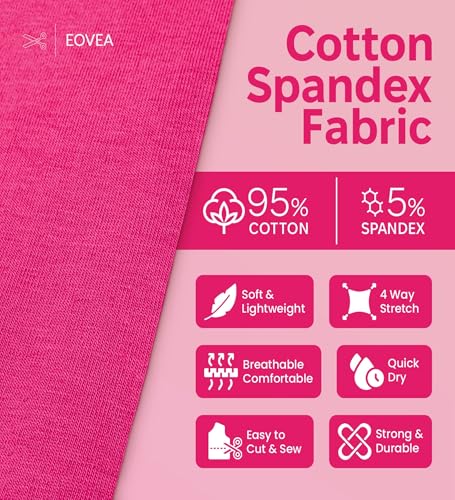 EOVEA - Cotton Spandex Fabric by The Yard - 4 Way Stretch Jersey Knit - Spandex & Cotton T-Shirt Fabric - Lightweight, Breathable - 60" Wide Roll| 10 oz(Fuchsia, 1 Yard) - color: Fuchsia, size: 1 Yard