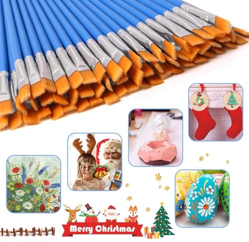 UPINS 30Pcs Small Flat Paint Brushes Bulk for Detail Craft Art Painting - size: 6.69inch, style: Flat Paint Brushes