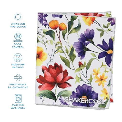 SHAKEitCOOL Extended Size Cooling Towel – Be Cool in Style - Heat Relief, Soft, Lightweight, Sun Protection, Easy Clean - Perfect for Biking, Hiking, Running, Yoga, Golf, Gardening - Summer Flower M - color: Summer Flower