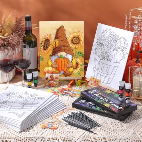 Sherr 12 Pcs Pre Drawn Canvas for Adults,Thanksgiving,8 x 10 Inch | Pre Printed Canvas, Sip and Paint Party Canvas Painting Kit, for Holiday Painting Crafts Favor - size: 8 x 10 Inch, style: Thanksgiving