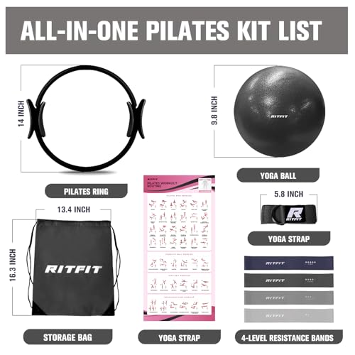 RitFit Pilates Ring 14 Inch Magic Fitness Circle for Inner Thigh Toning - style: Black Kit