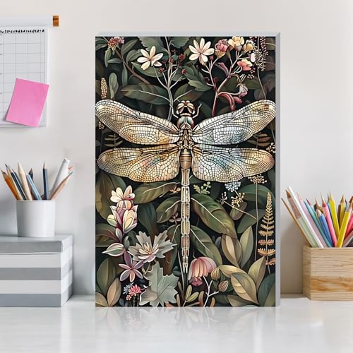 DOMROM Framed Paint by Numbers Kit for Adults, Dragonfly DIY Paint by Number Kits on Canvas, Easy Canvas Painting by Numbers for Home Wall Decoration Gift 8x12 Inch - color: OMQ074