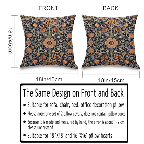 Vintage Floral Throw Pillow Covers 18x18 inches Set of 2 William Morris Style Soft Flannel Decorative Cushion Cases for Couch Sofa Living Room Bedroom Boho Chic Home Decor - color: Vintage Floral045