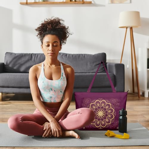 Yoga Bag for Women, Large Canvas Yoga Mat Tote Bag with Yoga Mat Carrier - color: Purple Mandala