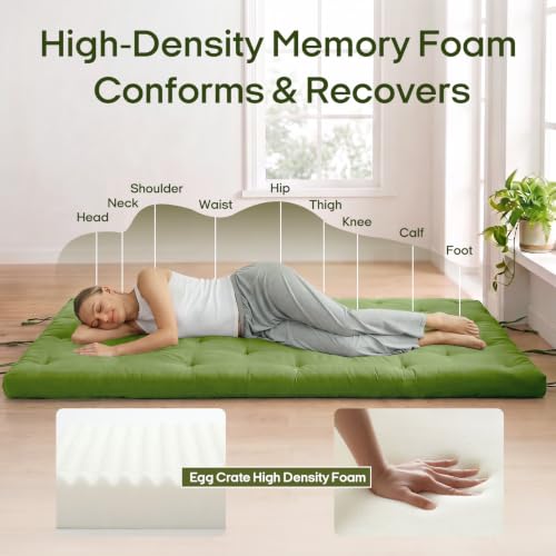Syrinx Water Resistant Japanese Floor Mattress Futon, King Size 80"x76" | 4 Inch Thick Foldable Tatami Mat Sleeping Pad for Dormitory Guest Room Camping - color: Green, size: King(80"L x 76"W x 4"Th)