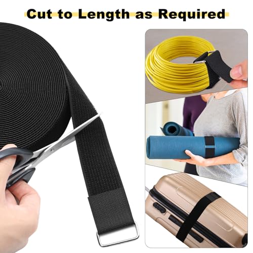 YMCRLUX 1.5"x32ft Hook and Loop Straps with 30 Metal Buckles, Adjustable Fastening Cable Straps, Cut-to-Length Cinch Strap, Reusable Nylon Securing Cord Ties for Organizer or Storage, Black - size: 1.5in x 32ft Black