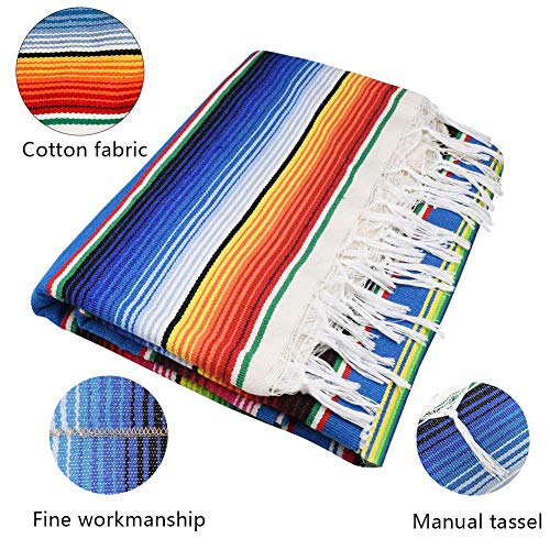 Fowecelt Mexican Serape Blanket Tablecloth 59 x 84 Inch for Mexican Wedding Party Decorations Outdoor Picnics Dining Table, Large Square Cotton Table Cloth (Pack of 2) - color: Blue, size: 84" x 59" (Square) (Pack of 2)