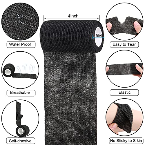 Treela 36 Pcs Self Adherent Bandage 4" X 5 Yard Wrap Breathable | Cohesive Bandage Elastic Adhesive Tape for Stretch Athletic Sports Wrist Ankle - color: Black, size: 4" X 5 Yard