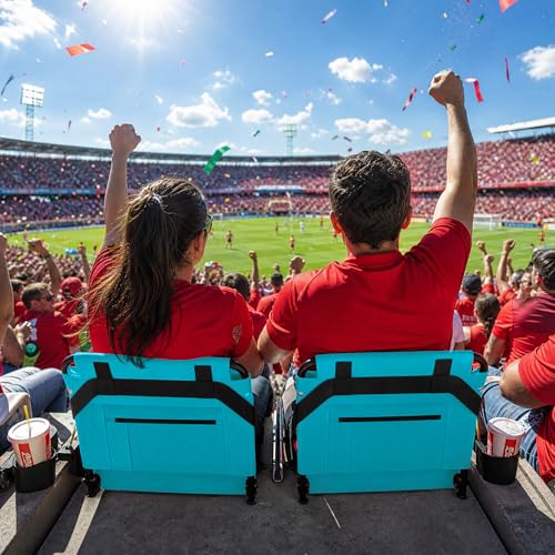 2pcs Stadium Seat for Bleachers with Back Support,Portable Bleacher Chairs with Back and Cushion,Includes Shoulder Strap and Cup Holder - color: Cyan,2 Pack