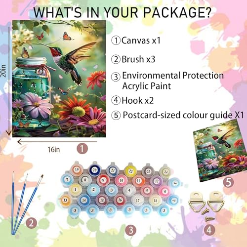 Arttoplus Hummingbird Paint by Numbers Kit for Adults Beginner 16x20 inch | Hummingbird Adult Paint by Number Kits on Canvas, DIY Oil Painting by Numbers for Gift Home Wall Decor (Without Frame) - color: MT21175-US