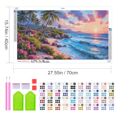 JOOZ Large Diamond Art Kits for Adults - 5D Sunset Beach Diamond Painting | Round Drill| Premium Canvas| Clear Symbols| Bright Colors| Fun and De-Stress| Gem Art| Home Wall Decor| Gift| 27.5x15.7 Inch - color: Sunset Beach 059