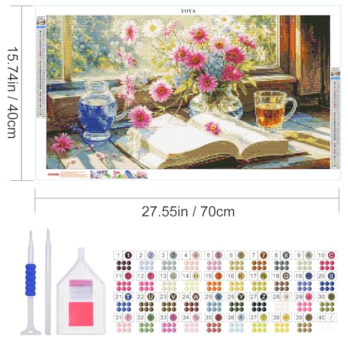 YOYA Large Diamond Art Kits for Adults, Flowers, 27.5 x 15.7 Inch | 5D Large Diamond Painting Kits, DIY Round Full Drill Diamond Art Flowers, Diamond Painting Gem Art and Crafts, Home Decor - color: Flowers 017