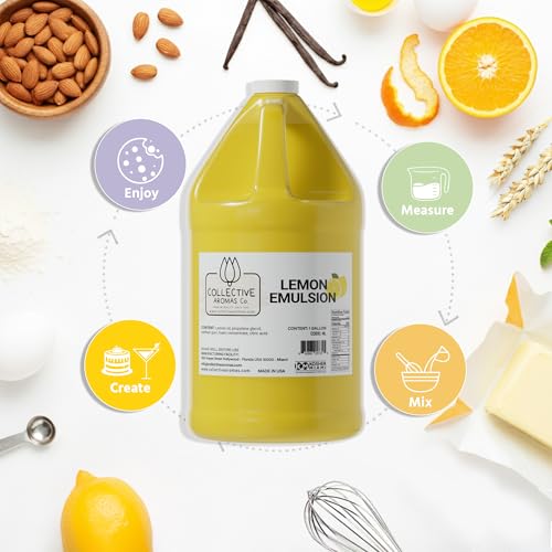 Collective Aromas Co. Lemon Emulsion for Baking – Concentrated Lemon Flavoring for Cakes, Cookies, Frosting, Fillings & Desserts – Liquid Baking Flavoring, 1 Gallon, No Alcohol, Kosher, Made in USA - size: Lemon - 1 Gallon (128 fl oz)