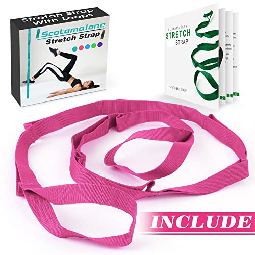 Scotamalone Stretching Strap Yoga Strap Physical Therapy for Home Workout, Exercise, Pilates and Gymnastics, 10 Loops Non-Elastic Stretch Bands with Aesthetic Packaging for Women & Men - color: Pink