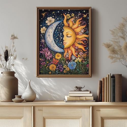 Sun&Moon Diamond Art Kits for Adults,Flowers Diamond Painting Wall Decor | Diamond Art Kit for Beginners, 5D DIY Full Drill Diamond Painting Gem Art, Home Wall Art Gifts(12x16 inch) - color: DP03930