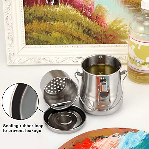 MyLifeUNIT Airtight Stainless Steel Paint Brush Cleaner, 13.5oz/Medium | Durable, Rust-proof, Anti-corrosion, Portable Brush Holder with Porous Strainer Filter for Watercolor Acrylic Oil Painting - size: Medium
