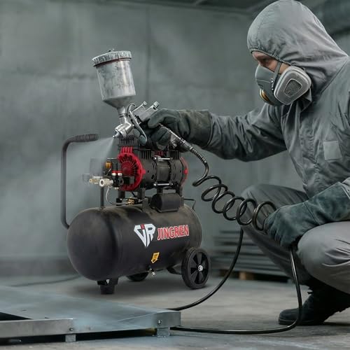8 Gallon Quiet Oil Free Air Compressor With Air hose, Only 68dB, 2HP | Oilless Quiet Air Compressor, 4.2CFM, Max 120 PSI, 8 Gallon Air Tank for Car Repair, Spray Painting, Nailing With Air Hose