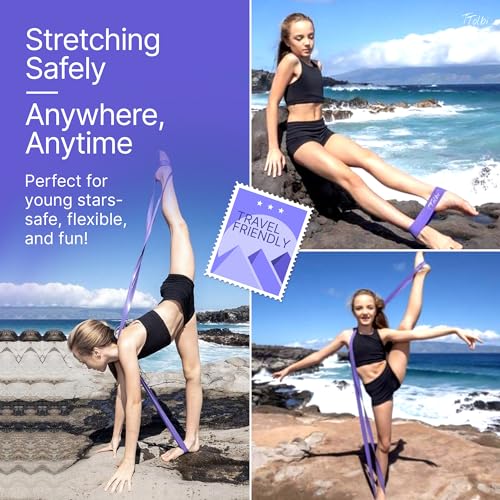 2-Pack Ballet Stretch Bands with Foot Mini Loop, Natural Rubber Dance Bands | Splits and flexibility training for kids, teens and adult dancers, gymnasts and cheerleaders, beginner guide and travel bag - color: Pulse Purple Small