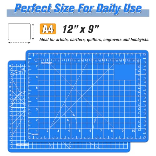 DIYSELF 9in×12in Cutting Mat, A4 Self Healing Craft Mat for Sewing | A4 Cutting Mat for Fabric, Quilting and Scrapbooking, 5-Ply Double-Sided Craft Cutting Board with Printed Grid - color: Blue, size: 12"L x 9"W