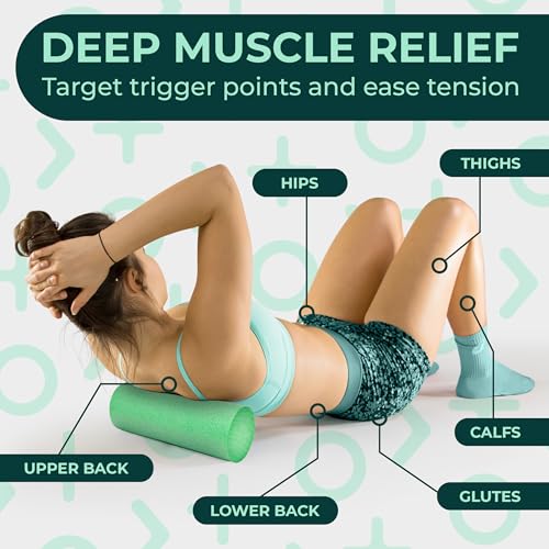 Deep Recovery 물리 치료 및 운동을 위한 요가 폼 롤러 - 허리 통증, 다리 및 어깨용 그린 백 롤러, 30.5 x 10.2cm(12 x 4인치) 여행용 사이즈 - 근막 이완을 위한 딥 티슈 마사지 - color: 초록색.
