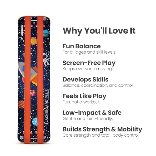 GIBBON SlackBoard, Balance Board Kids & Adults, Slackline Balance Trainer | 1 & 2 Line Options, Slack Board, Core Workout Equipment, Home Gym Training, Standing Desk Exercise, Yoga, Agility, Pilates - color: Astro Plus - 2 Line