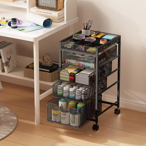 Rolling Utility Cart with 4 Drawers, Craft Organizer and Storage Carts with DIY Divider, Lockable Wheels Storage Organizer for Art Supplies, Store for Brushes & Paints & Small Parts(Patent Pending) - color: Black, size: 4 Drawers