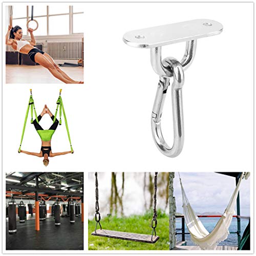 2 Set Heavy Duty Hanger, Swivel Carabiner Hammock Wall & Ceiling Mount Swing Hooks - Outdoor Exercise & Yoga - Stainless Steel