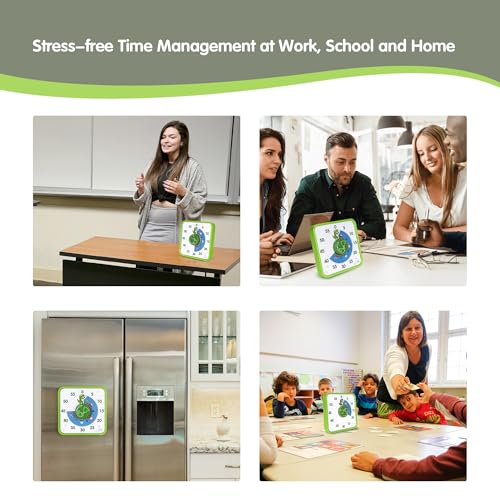 TWENTY5 SEVEN Countdown Timer 7.5 inch, 60 Minute 1 Hour Visual Timer for Classroom Teaching Tool Office Meeting, Mechanical Countdown Clock for Kids Exam Time Management Magnetic, Green Dinosaur - color: Green Dino