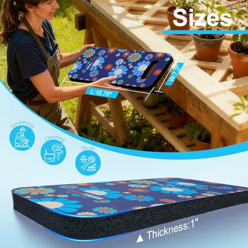 MELOTOUGH Garden Kneeling Pad, 1" Thick Soft NBR Foam Kneeling Pads for Gardening, Cleaning, Work - Lightweight & Comfortable, 15.75"x7.2" (Blue Flower) - color: Blue Flower