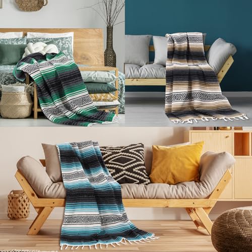 Peryiter 9 Pcs Mexican Yoga Blanket Striped Falsa, 45x70,Green Colors - color: Green Colors