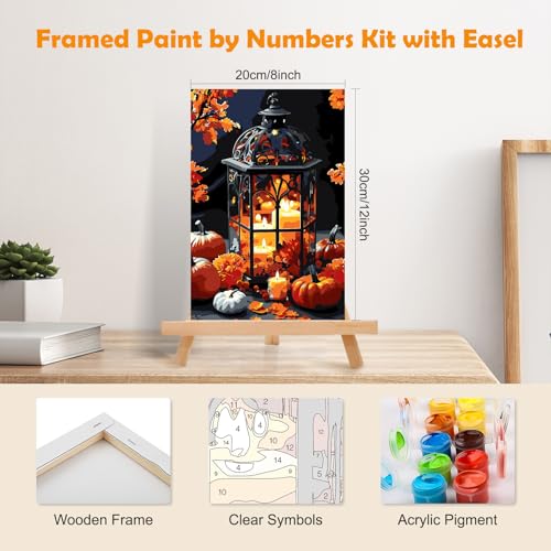 MOGTAA Halloween Paint by Numbers Kit for Adults Beginners with Frame, Fall Pumpkin Adult Paint by Number Kits on Canvas with Easel, Easy DIY Candle Oil Painting Kits for Home Decor, 8x12in - color: Halloween Pumpkin4