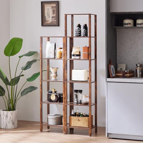 YUFAM 5 Tier Tall Narrow Bookshelf, Skinny Bookcase, Wooden Shelf, Brown - color: Brown, size: 5-Tier