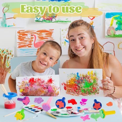 12Pcs Paint Stamps for Kids, Sponge Brushes for Painting | EVA Foam Stamps for Early Learning Finger Paint Drawing Crafts and DIY - style: 3F-StamperSponge12PCS